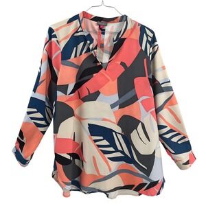 Vince Camuto Abstract Print  Split Neck Tunic‎ Top XL Modern Art Chic